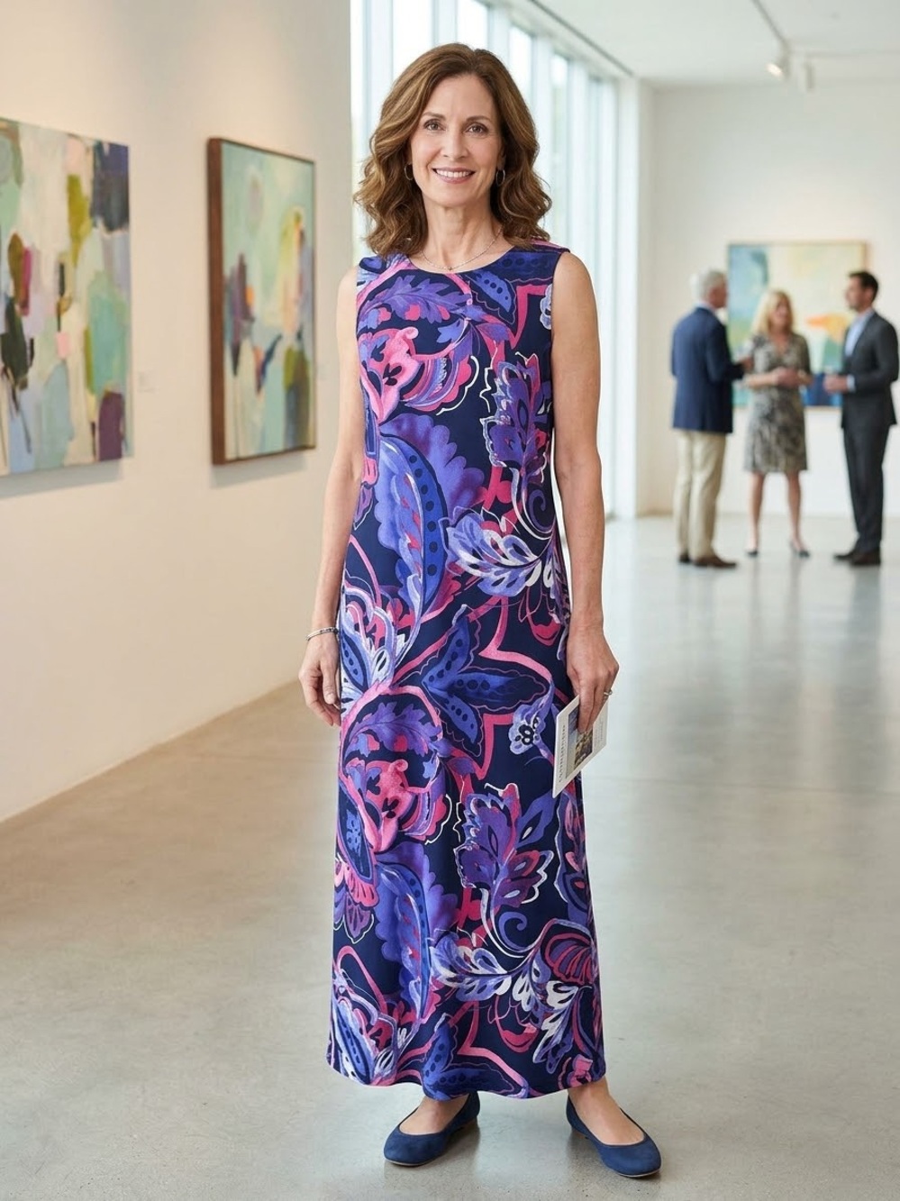 Chico's Purple Maxi Dress with Pink & Blue Floral Print